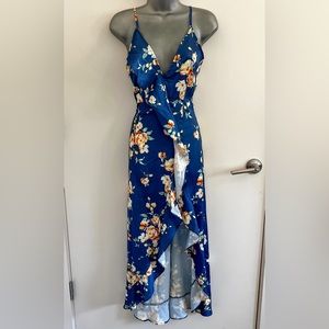 Cupshe Deep V Neck Floral Backless High Low Dress